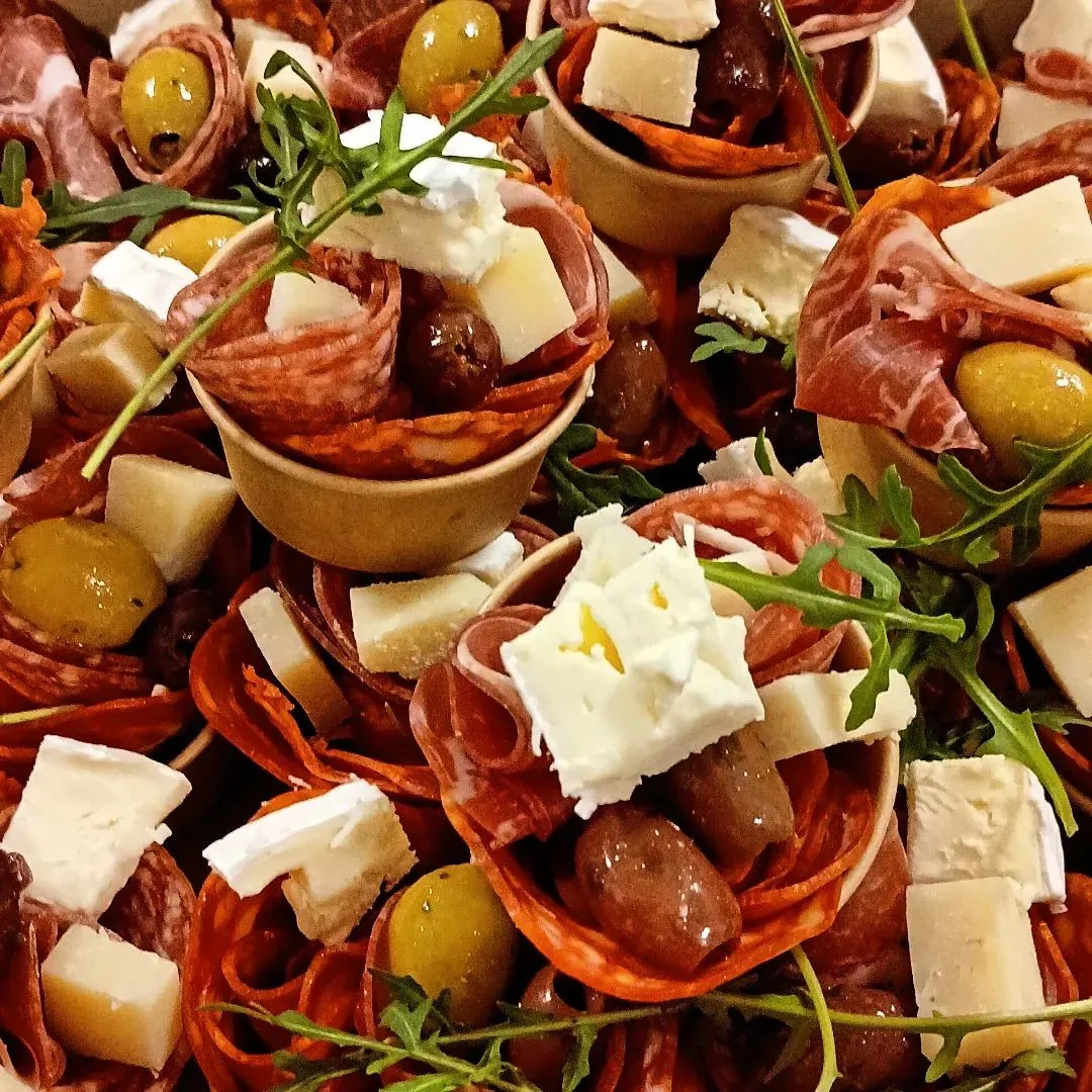 Charcuterie and cheese canapé cups