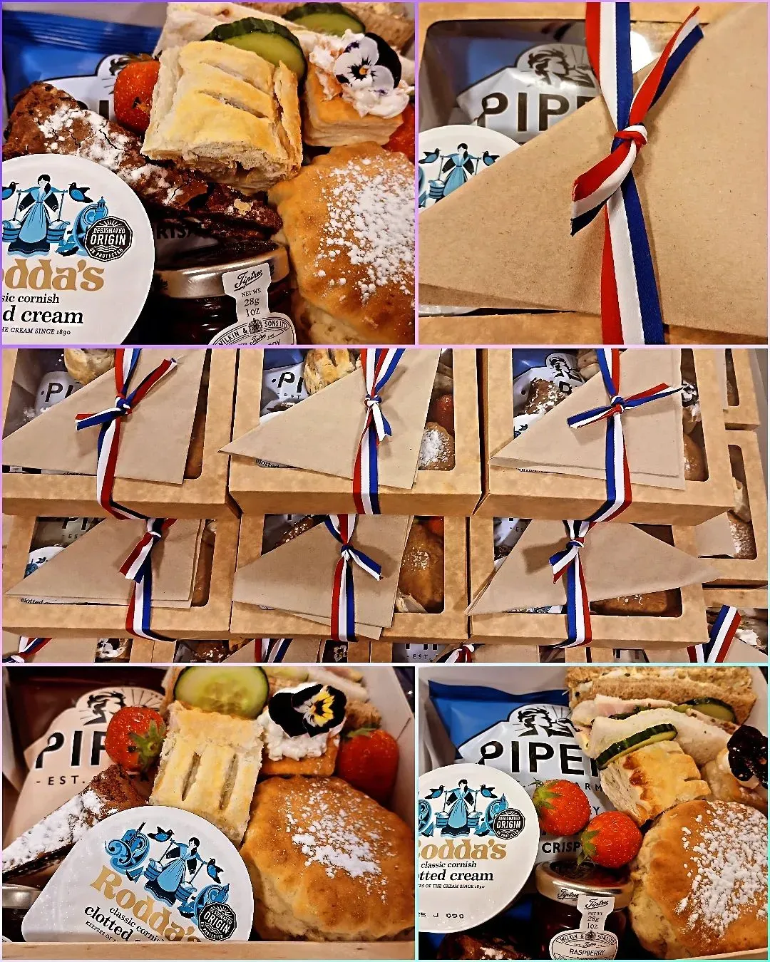 Afternoon tea picnic boxes laid out for an event